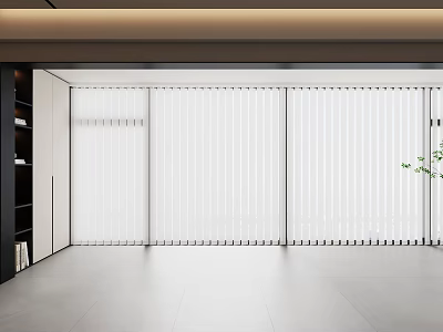 Modern Minimalist Interior With Blinds Shelves And Plant 3d model