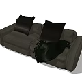 Modern Grey Two Seater Sofa With Black Cushions And Blanket 3d model