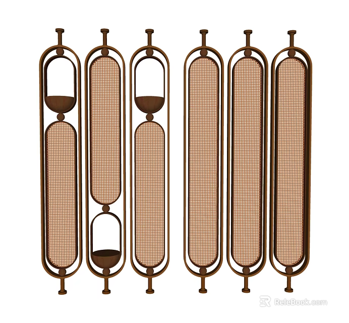 Multiple Decorative Room Divider Panels With Woven Mesh And Wooden Frames 3d model