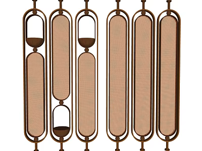 Multiple Decorative Room Divider Panels With Woven Mesh And Wooden Frames 3d model