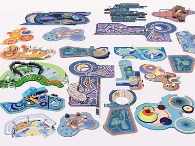 Colorful Children's Play Area Design With Various Play Structures And Interactive Layouts 3d model