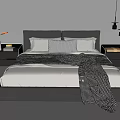 Modern Double Bed Interior With Grey Headboard White Pillows Bedside Tables And Throw Blanket 3d model
