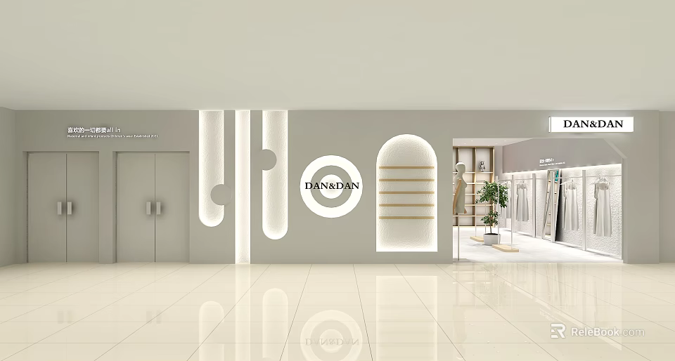 Modern Fashion Store Exterior With White Walls Lionsnon Logo And Display Shelves 3d model 