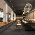 Modern Tea House Interior With Large Windows Mountain View And Wooden Furniture