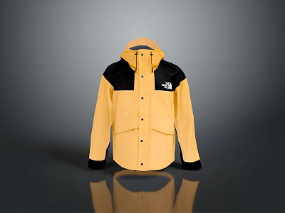 The North Face Yellow And Black Hooded Outdoor Jacket With Multiple Pockets 3d model