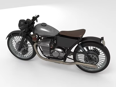 Vintage Silver Black Motorcycle With Brown Leather Seat Classic Engine And Wheels 3d model