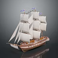 Model Sailing Ship With White Sails Multiple Masts And Brown Hull