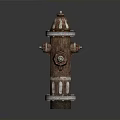 Detailed Brown Fire Hydrant With White Stripes And Rustic Metal Design