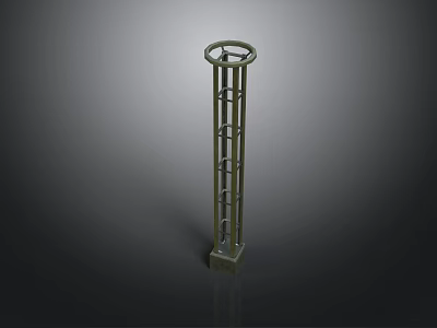 Metal Vertical Column With Circular Ring Design And Stable Base Structure 3d model