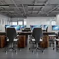 Open Layout Modern Public Office Space With Wooden Desks White Chairs Green Plants And Computers