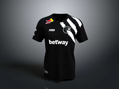 Black T-shirt with Betway and Red Bull logos and black white stripes modern casual wear 3d model