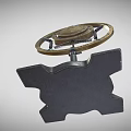 Vintage Microphone With Circular Wooden Frame And Metal Stand Base Design