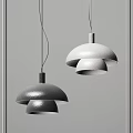 Two Modern Pendant Lights With Layered Dome Shades Textured Warm Light Interior
