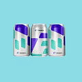 Three Colorful CONNEXUS Beverage Cans with Geometric Patterns on Light Blue Background