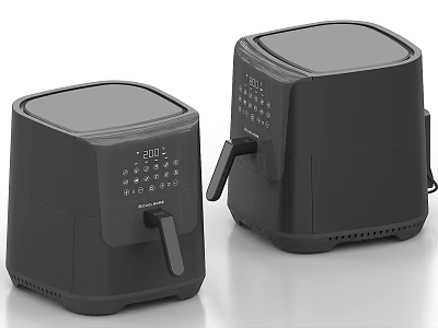 Black Modern Air Fryers with Digital Display and Handles as Essential Kitchen Appliances 3d model