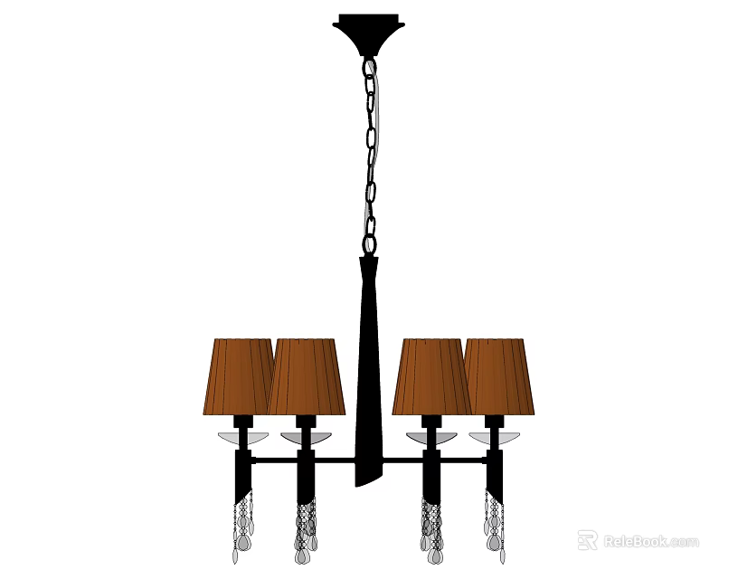 Elegant Black Frame Chandelier Featuring Brown Lampshades Chain Link And Crystal Decorations 3d model 