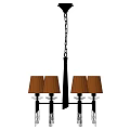 Elegant Black Frame Chandelier Featuring Brown Lampshades Chain Link And Crystal Decorations