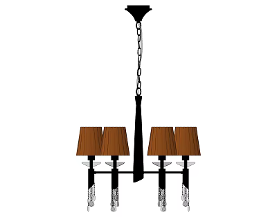 Elegant Black Frame Chandelier Featuring Brown Lampshades Chain Link And Crystal Decorations 3d model