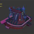Red Mechanical Device Featuring Cannon Barrel Black Stripes And Blue Accent Lines