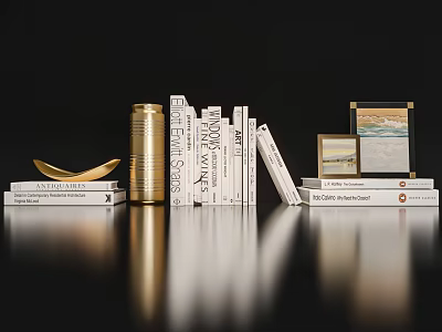 Elegant Decorative Ornament Set With Stacked Books Golden Boat And Photo Frames 3d model