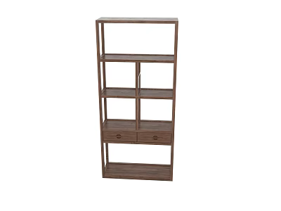 Wooden Display Shelf with Multiple Open Shelves and Two Drawers for Home Decor Storage 3d model