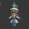 Chibi Game Character With Orange Hair Blue And White Outfit Golden Decorations 3D Model Design