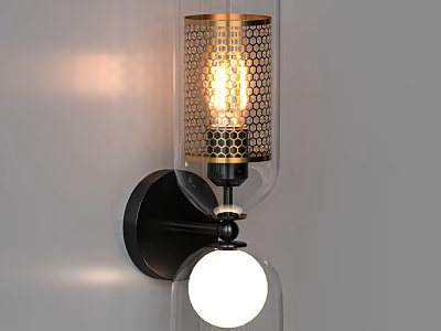 Modern Wall Light With Transparent Glass Shade Gold Accents And Black Base 3d model