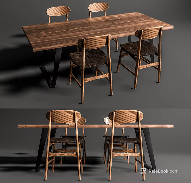 Modern Wooden Dining Table Set With Four Matching Chairs And Sturdy Design 3d model 