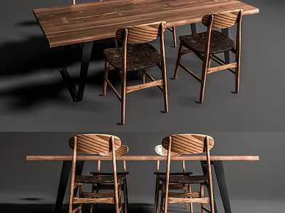 Modern Wooden Dining Table Set With Four Matching Chairs And Sturdy Design 3d model