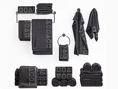 Black LOA Logo Soft Cotton Towel Set Featuring Bath Hand Towels and Washcloths 3d model
