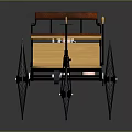 Vintage Three Wheeled Vehicle with Wooden Body Brown Seat and Black Wheels