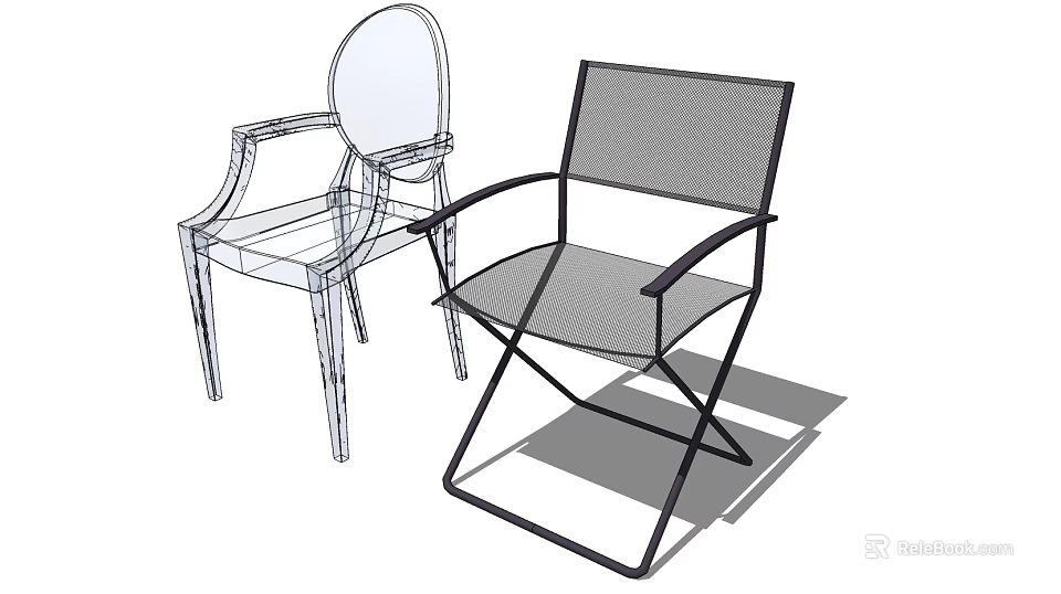 Modern Leisure Chairs With Transparent Frame Armrests And Mesh Design Metal Structure 3d model 