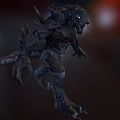 Fierce Monster Creature with Sharp Claws Spikes Armored Body Glowing Eyes and Tail Axe Weapon