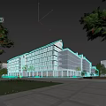 Modern School Building With Glass Curtain Walls Contemporary Design Trees And Pedestrians Around