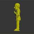 Elderly Man Figurine Standing in Brown Suit Holding Small Bird with Glasses