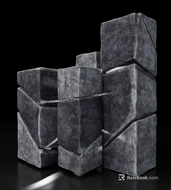 Gray Stacked Stone Structure With Rough Textured Blocks And Sturdy Solid Construction 3d model