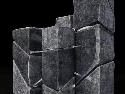 Gray Stacked Stone Structure With Rough Textured Blocks And Sturdy Solid Construction 3d model