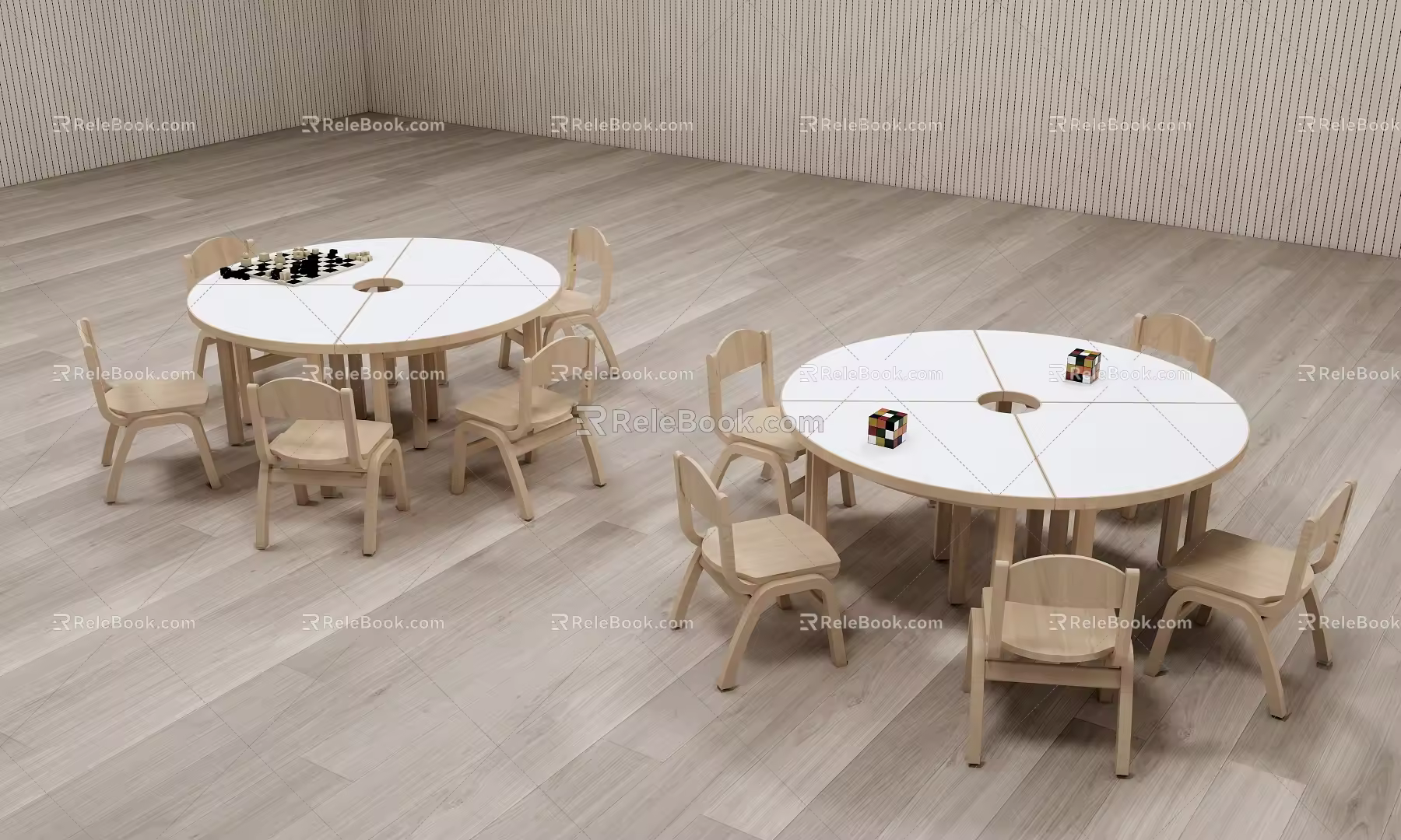 Modern style kindergarten table and chair combination 3d model