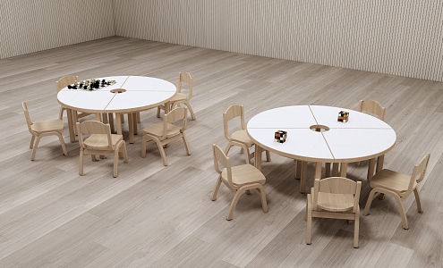 Modern style kindergarten table and chair combination 3d model