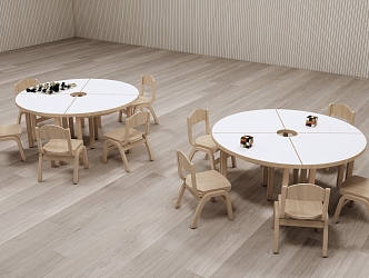 Modern style kindergarten table and chair combination 3d model