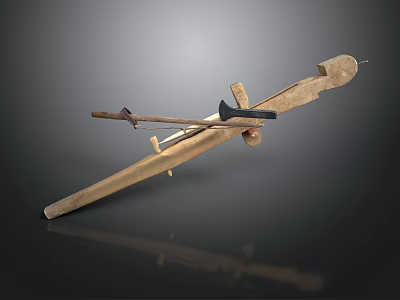 Ancient Wooden Historical Tool With Crossed Beams And Trigger Mechanism Design 3d model