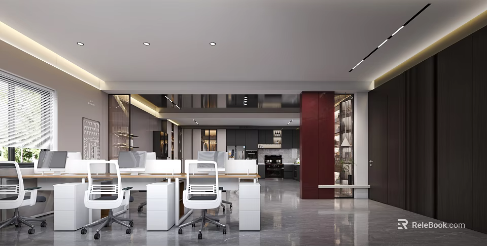 Modern Minimalist Front Reception Area With Comfortable Open Workstations In Bright Stylish Commercial Office Interior 3d model 