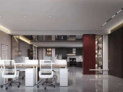 Modern Minimalist Front Reception Area With Comfortable Open Workstations In Bright Stylish Commercial Office Interior 3d model
