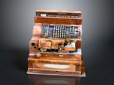 Vintage Wooden Cash Register With Mechanical Keyboard And Display Window 3d model