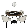 Cream style dining table and chair combination round dining table dining chair four-person dining table and chair 3d model