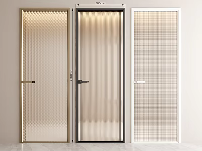 Modern Interior Swing Doors With Ribbed Glass Lattice Patterns And Gold Black White Frames 3d model