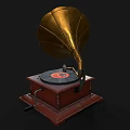 Vintage Daily Use Electrical Appliance Gramophone With Brass Horn Wooden Base And Vinyl Record