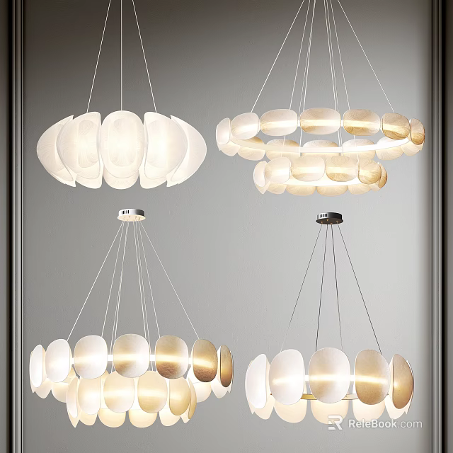 Modern Chandelier Design With Round Frosted Glass Shades White Beige Hanging Soft Illumination 3d model 