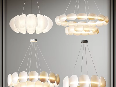 Modern Chandelier Design With Round Frosted Glass Shades White Beige Hanging Soft Illumination 3d model