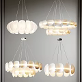 Modern Chandelier Design With Round Frosted Glass Shades White Beige Hanging Soft Illumination